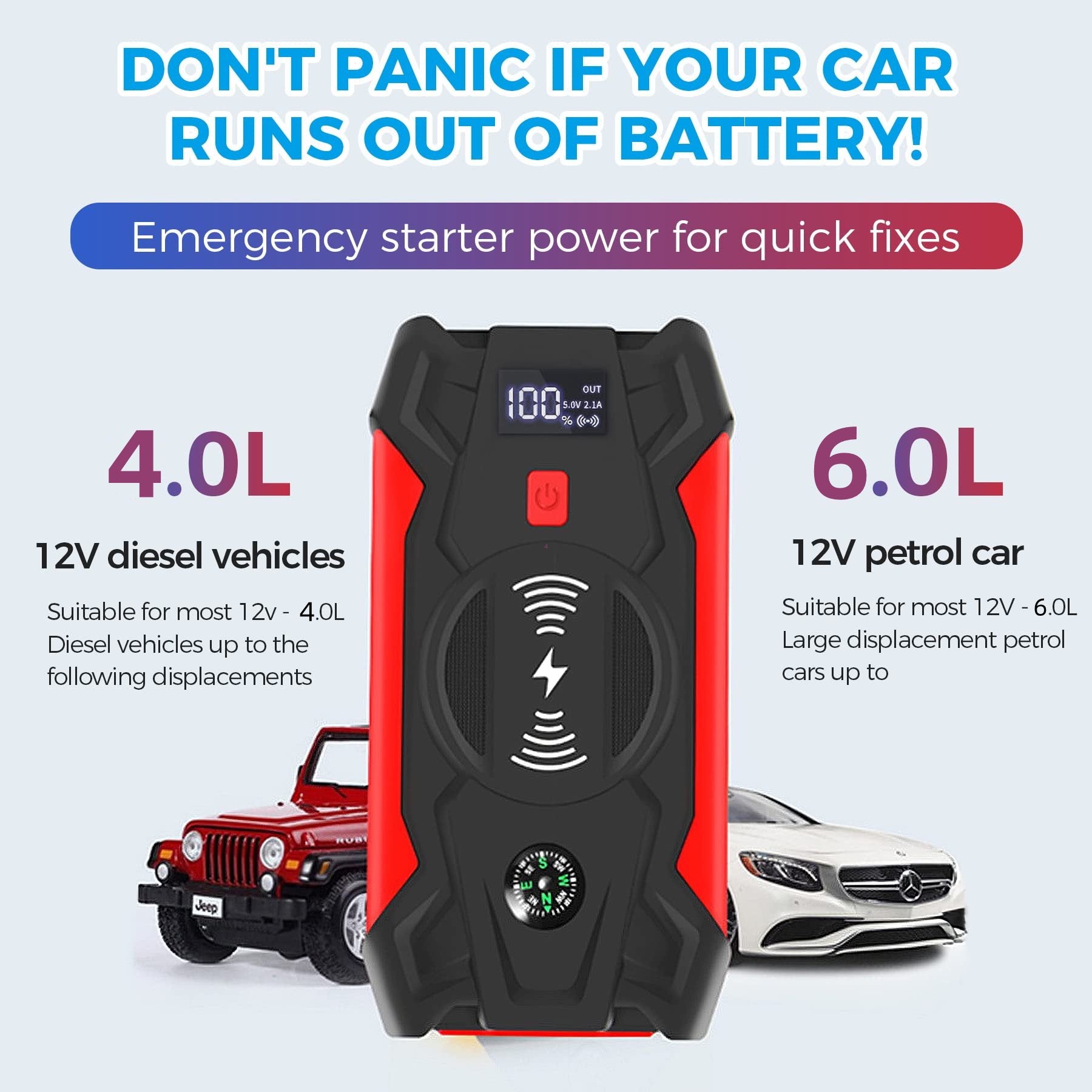 Doosl Car Jump Starter, 39800 mAh 1000A Peak 12V Car Battery Jump Pack with Portable Case and Flashlight, Dual USB Quick Charge, Car Auto Battery Booster Apply up to 6L Gas or 4L Diesel Engine, J13