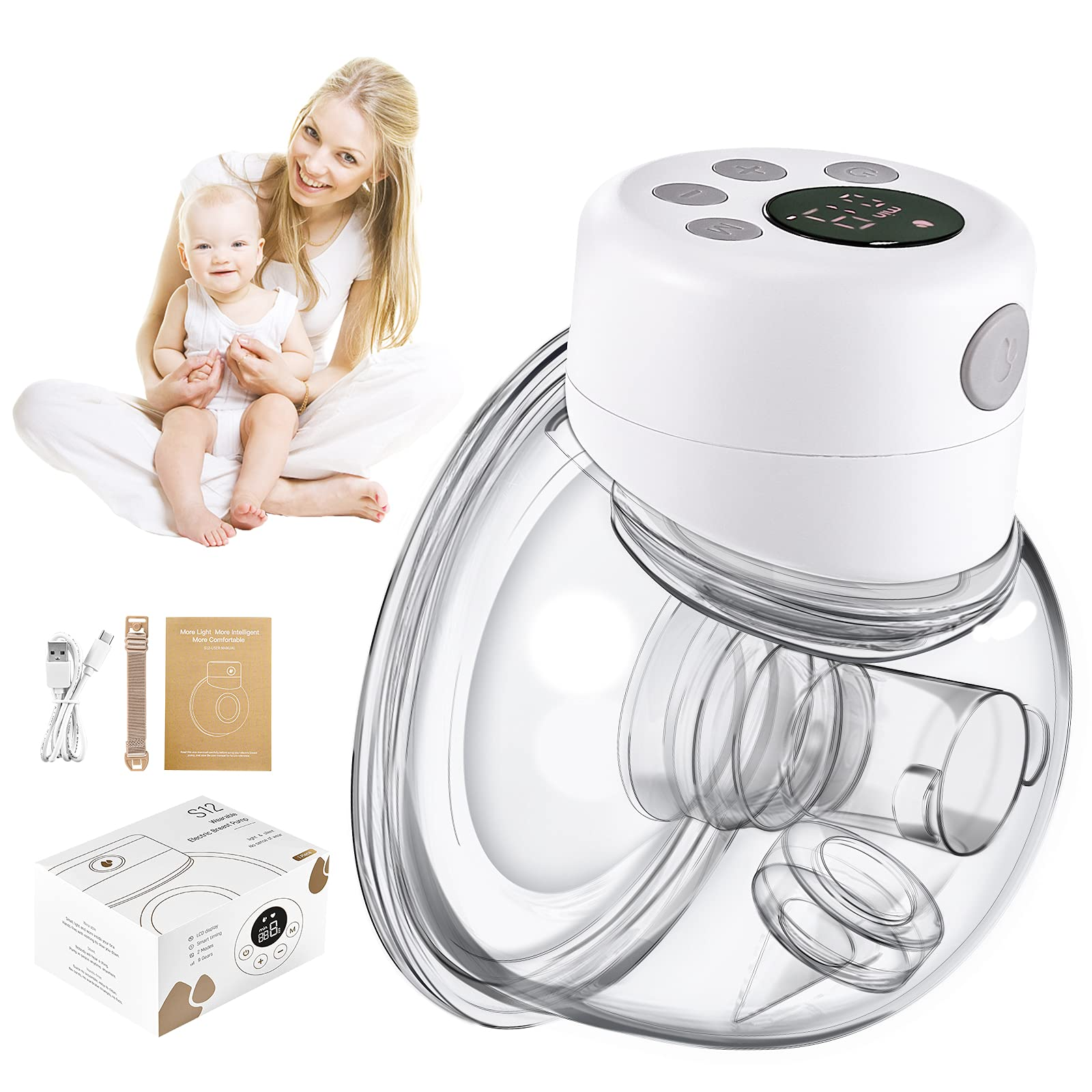 Hands Free Breast Pump Electric Vinmall Wearable Breastfeeding Pump, 2 Modes & 9 Levels, Spill-Proof Pain Free Quiet Milk Extractor, 24mm, Double