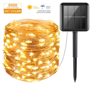 Outdoor Solar String Lights, 40ft 100 LED 8 Lighting Modes Copper Wire Solar Decorative Lights, Waterproof Solar Fairy Lights for Garden, Wedding, Patio, Bedroom, Party, Bushes, Trees and Christmas