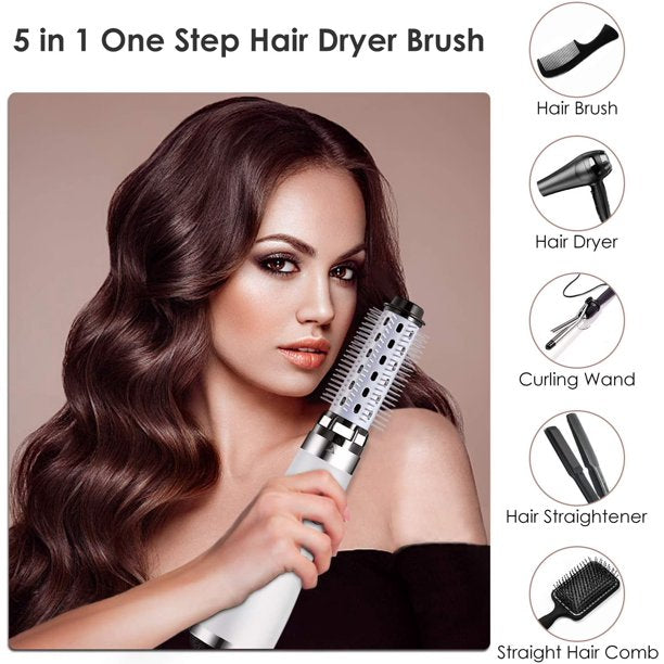 Hair Dryer Brush, Blow Dryer Brush, Hair Dryer and Volumizer Set with Interchangeable Brush Head for Rotating Straightening, Curling, Salon Negative Ion Ceramic Hot Air Brush Comb