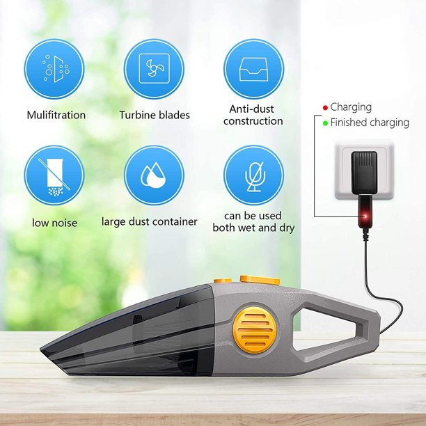 Cordless Car Vacuum Cleaner, 8KPA High Power Wet and Dry Handheld Vacuum Cleaner with Portable Quick Charge and Washable HEPA Filter for Home Car