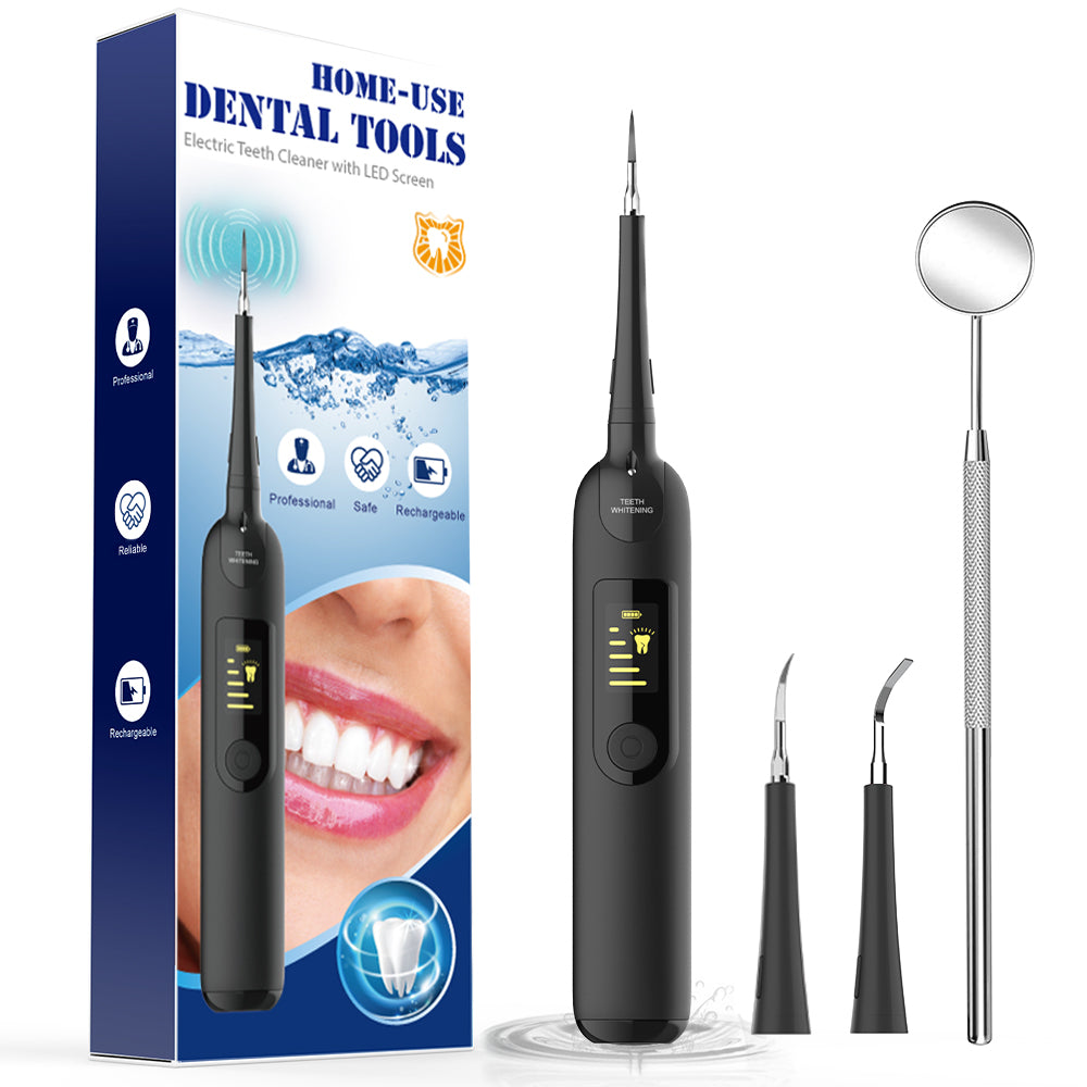Electric Ultrasonic Dental Calculus Remover, Rechargeable Electric Tartar Scraper with LED Screen,High-Frequency Vibration Tooth Scraper Tartar Removal Cleaner Kit with 2 Clean Heads&Dental Mirror