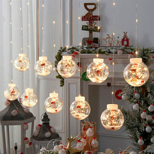 LED Globe Christmas String Lights, 9.9 ft Curtain Fairy Lights with Santa Claus, 8 Light Modes, Warm White