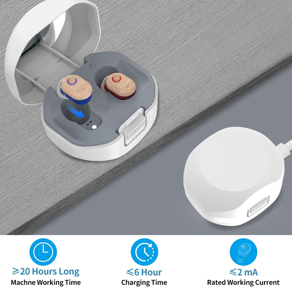 Hearing Aids with Portable Charging Case, Enhanced Hearing Amplifier for Both Ears, Noise Reduction, Rechargeable, in-Ear Hearing Devices for Seniors and Adults