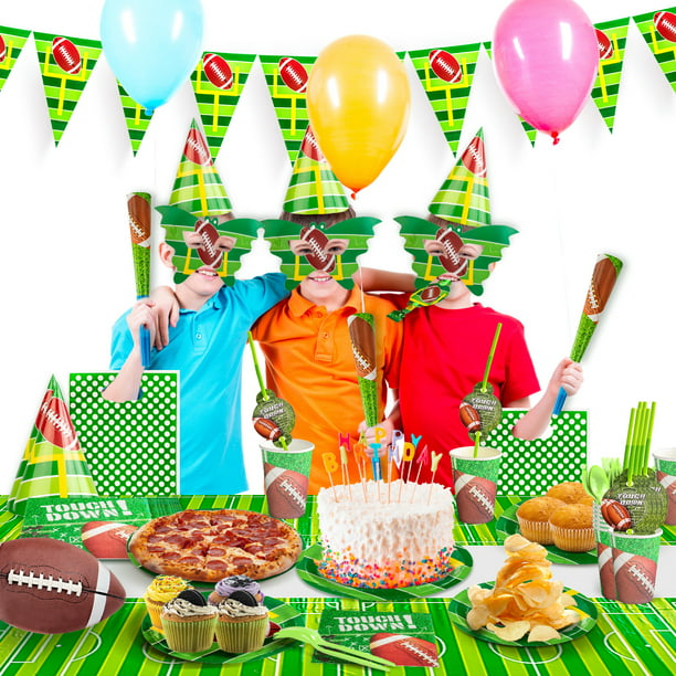 Football Themed Party Supplies Tableware Kit 16 Sets, Super Bowl Decorations for Touchdown Game Day Birthday Themed Party, Serve 10