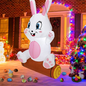 4Ft Easter Inflatable Bunny Decoration Blow Up Bunny Holiday Decoration with LED Lights for Yard Lawn Outdoor ,Hanging Bunny