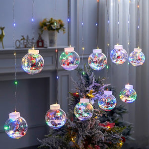 10pcs Christmas Ball LED String Lights, 26 Ft Xmas Wishing Ball Lights with 8 Lighting Modes, Santa Claus Waterproof Curtain Light String for Christmas Outdoor Indoor Holiday Decor