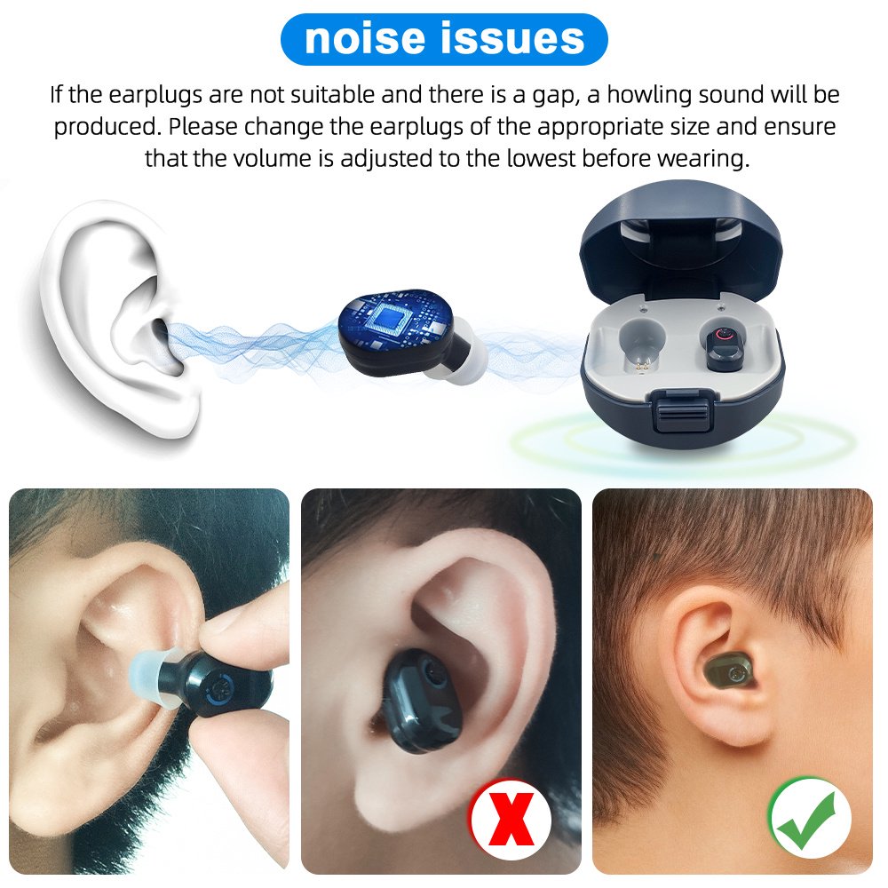 Doosl Hearing Aids with Portable Charging Case, Rechargeable Hearing Amplifiers for Both Ears, Noise Cancelling, Volume Adjustable, In-Ear Hearing Devices for Seniors, 1 Pair, Black