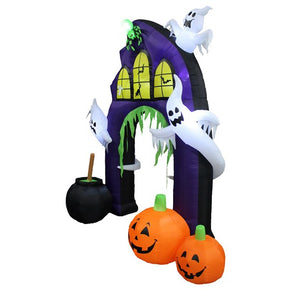 Halloween Inflatables Archway , 9 Ft Castle Archway with Pumpkins Spider Ghosts Cauldron with LED Lights,Creepy Ghost Blow Up for Yard Garden Home Halloween Party Decor