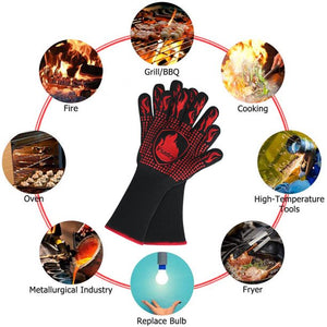 BBQ Gloves Cooseas 1472°F Heat Resistant Grill Gloves Silicone Non-Slip Oven Gloves
