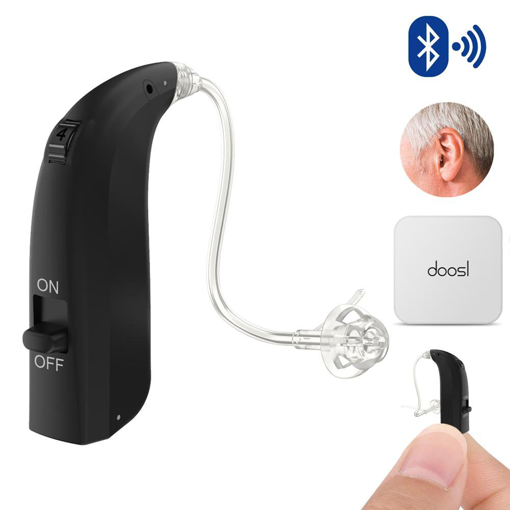 Doosl Bluetooth Hearing Aids, USB Rechargeable Hearing Amplifier with Noise Cancelling & 3 Adjustable Modes, Personal Hearing Assist for Seniors Adults, Black, 1 Pack