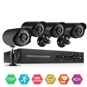 Wired Home Security Camera System, 4pcs Security Camera Kit 4CH HDMI DVR Waterproof CCTV Surveillance Cameras with IR Night Vision Motion Alert Remote Access 7x24 REC