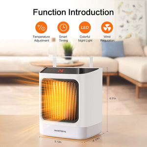 Portable Electric Heater,Portable Electric Space Heater with Timing setting,800W-1000W Safe and Quiet Heater Fan with LED Night light,Winter Warmer Home Office,Cold and Warm Dual-Use