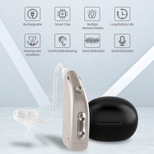 Rechargeable Hearing Aids for Both Ears, Vinmall Digital Hearing Amplifier with Charging Case, 1 Pair, Silver