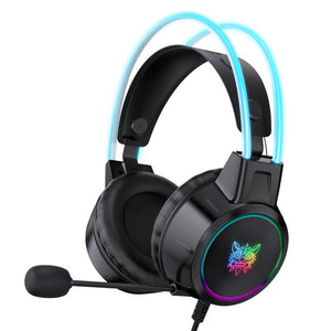 ONIKUMA Gaming Headset, Surround Sound PC Headset for PS4/5 Laptop Tablet Mobile On Ear Wired USB Gaming Headphones Omni-Directional Noise Reduction Microphone Colorful RGB Light