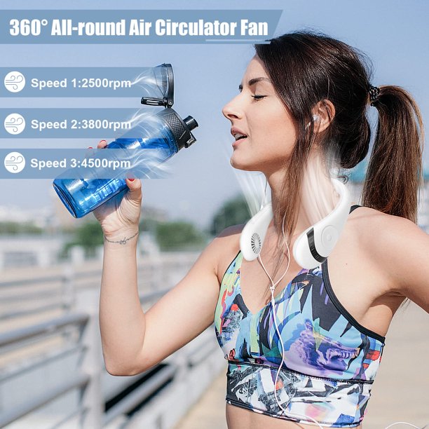 Portable Neck Fan, Sports Fan Mini Personal Fan with Low Noise and 3 Speeds 48 Air Outlet, Free Adjustment Personal Cooling Fan for Traveling, Sports, Office