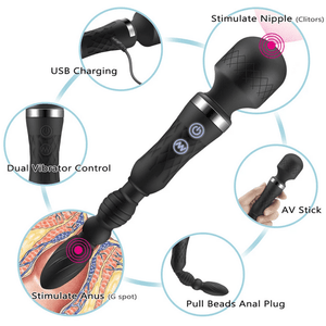 G-spot Vibrator for Woman, 10 Modes Double Heads Vibrating Wand Anal Plug Vibrator Masturbation Adult Sex Toys