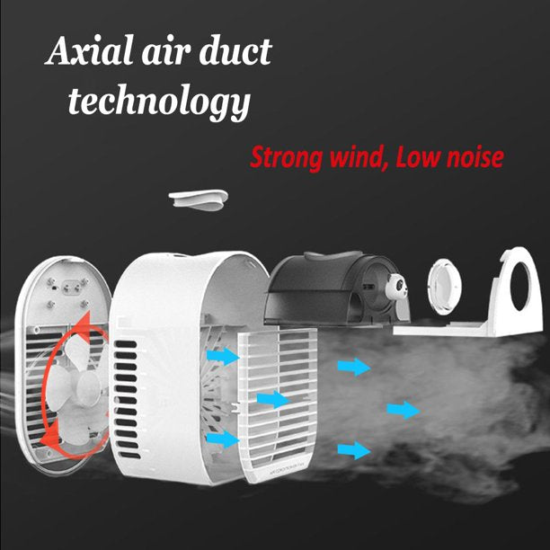Portable Small AC Air Conditioner Fan, Evaporative Mini Air Conditioner Fan with LED Light, 3 Speeds Personal Air Small Cooler for Home Office and Room