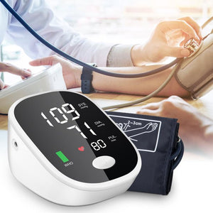 Arm Pressure Monitor, Automatic Blood Pressure Cuff for Arm, Accurate BP Machine with Large LCD Display & Voice Broadcast, Batteries Hypertension Detector