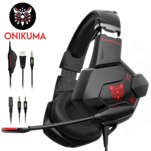 ONIKUMA K11 Gaming Headset for PS4 PS5 Xbox One Nintendo Switch, over-Ear Headphones with Noise Cancelling Microphone Breathable Ear Pads, Bass Surround Sound Glowing LED Light for Laptop PC