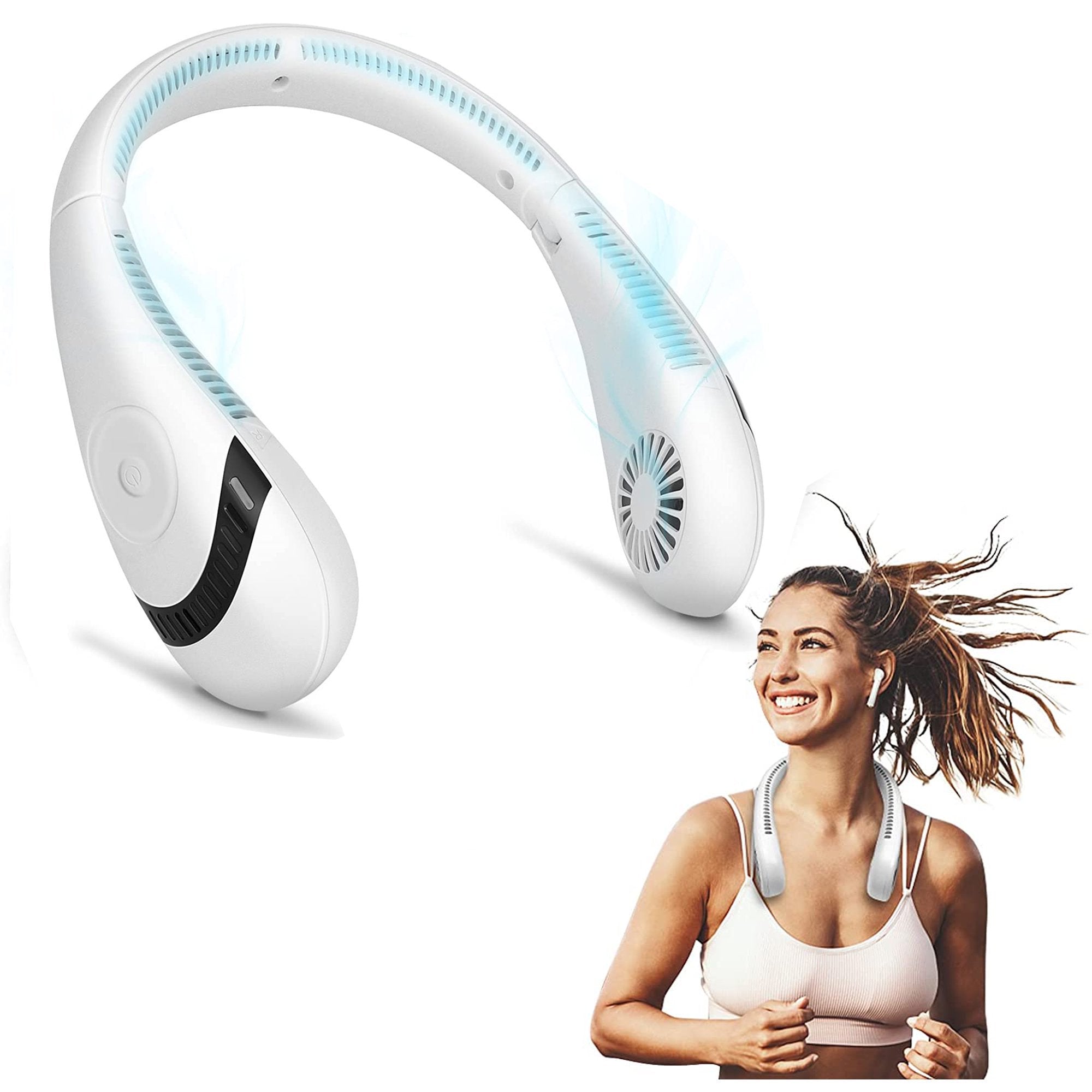 Portable Neck Fan, Wearable Personal Fan, 4000mAh Battery Powered USB Rechargeable Bladeless Hands Free Neck Fan with 3 Speeds for Both Outdoor Indoor Use, White