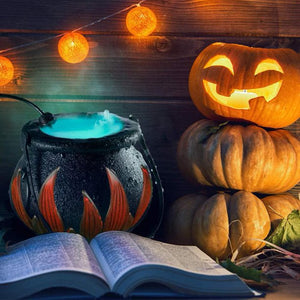 Halloween Cauldron with Mist Maker, Atomizer Witch Jar Lamp Punch Bowl with Muti-Color 12 LEDs Light Change Fogger Mist Maker Mini Candy Cauldron Decor - Zinc Alloy
