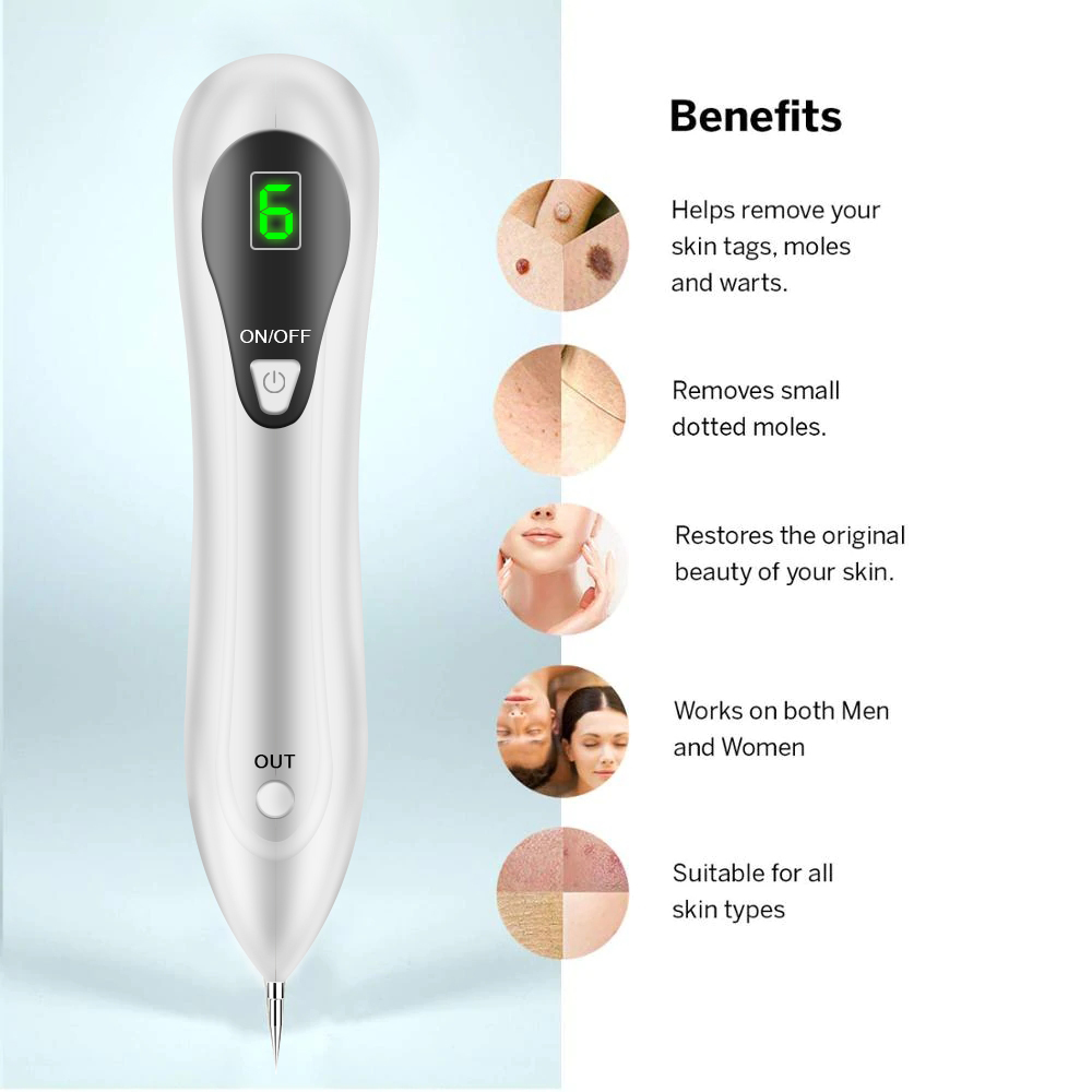 Mole Remover Pen, Skin Tag Remover Dark Spot Remover Freckle Tattoo Wart Mole Removal Tool With LCD Screen and Spotlight