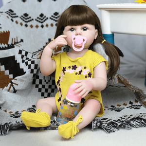 Reborn Baby Girl Dolls, 22 inch/55cm Realistic Full Body Silicone Reborn Toddler Girl Dolls with Yellow Sweater, for Ages 3+