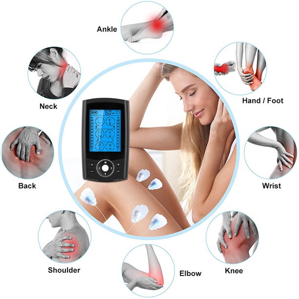 Tens 15 Modes & 4 Outputs 8 Pads for Natural Pain Electric Pulse Impulse Massager Machine Portable Electrotherapy Machine, Size: 21.7, Silver