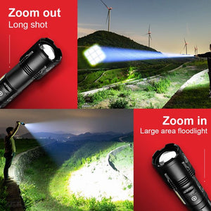 Super Bright Powerful LED Spotlight Flashlight USB Rechargeable High Lumen Large Battery Powered Searchlight Waterproof Handheld Search Light Torch
