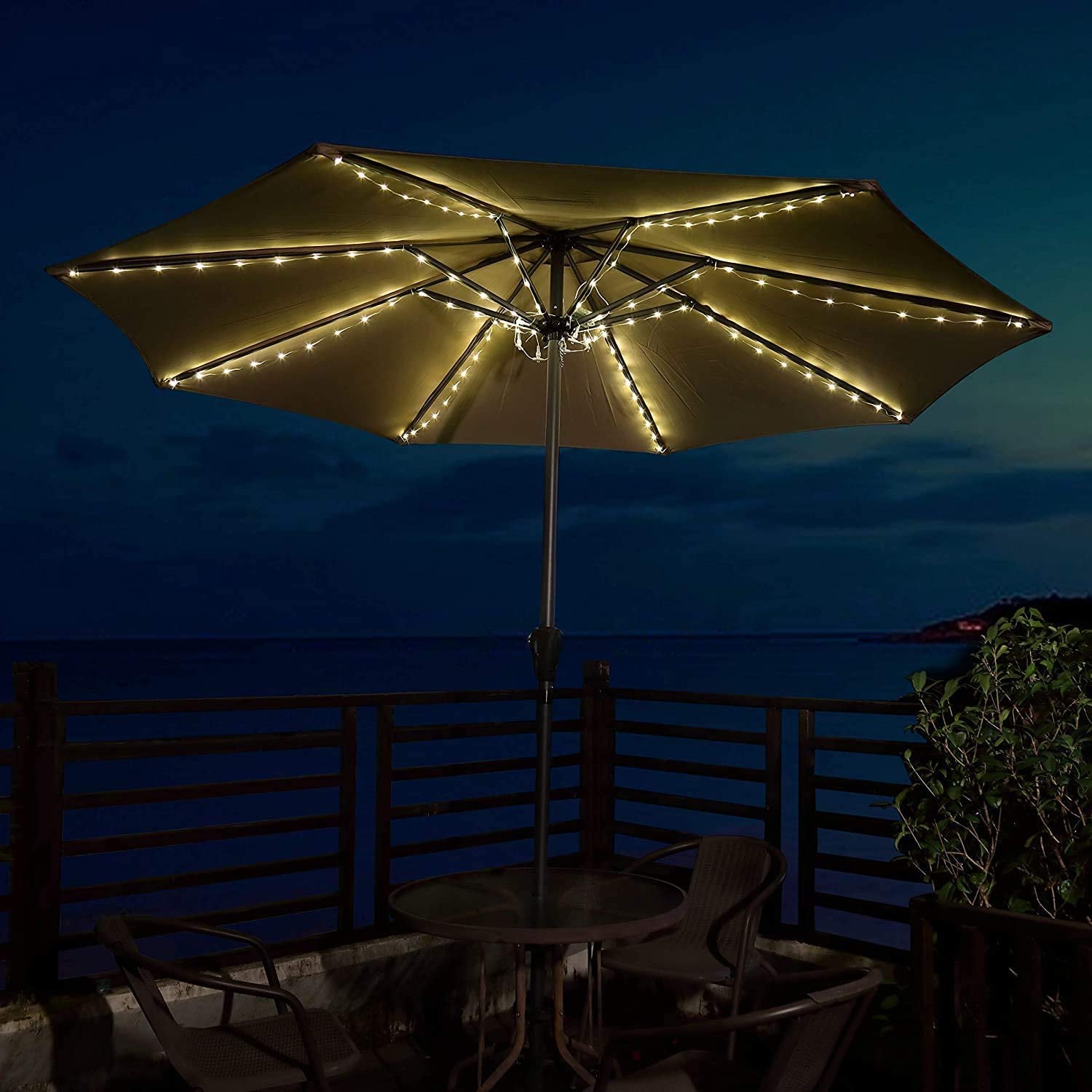 Patio Umbrella String Lights,Umbrella Solar Lights Waterproof Garden Yard Lamp, Warm White Light
