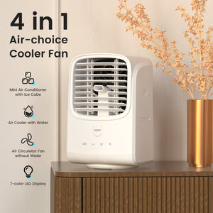 Personal Air Conditioner Fan, Rechargeable Mini AC Fan with Humidifier Mode, Portable Desk Fan for Home, Office, Room, White