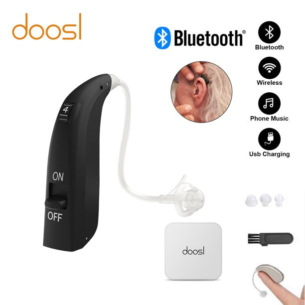 Doosl Bluetooth Hearing Aids for Seniors, 3 Adjustable Modes USB Rechargeable Hearing Amplifier with Noise Cancelling Personal Hearing Assist for Ears, Black, 1 Pack