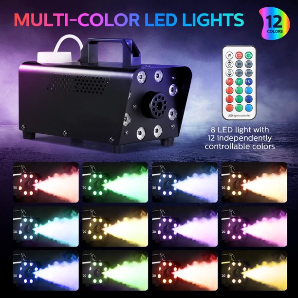 Melliful Fog Machine, 500W Smoke Machine with 13 Color Dimmable, 8 LED Lights, Fogging Machine for Halloween, Christmas, Party, Stage, Wedding, DJ Club