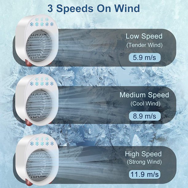 Portable Air Conditioner Fan, 4 In 1 Personal Space Evaporative Air Cooler, Portable AC, Desk Small Air Conditioner Humidifier Mist Fan With Colorful Light 3 Speeds For Small Room Car Office, J01