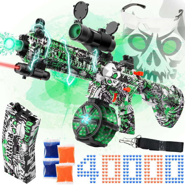 Electric Gel Ball Blaster with Drum, 40000 Water Gel Beads Gel Ball Blaster, Double Shooting Modes Splatter Ball Blaster Toy for Outdoor Activities, Ages 12+