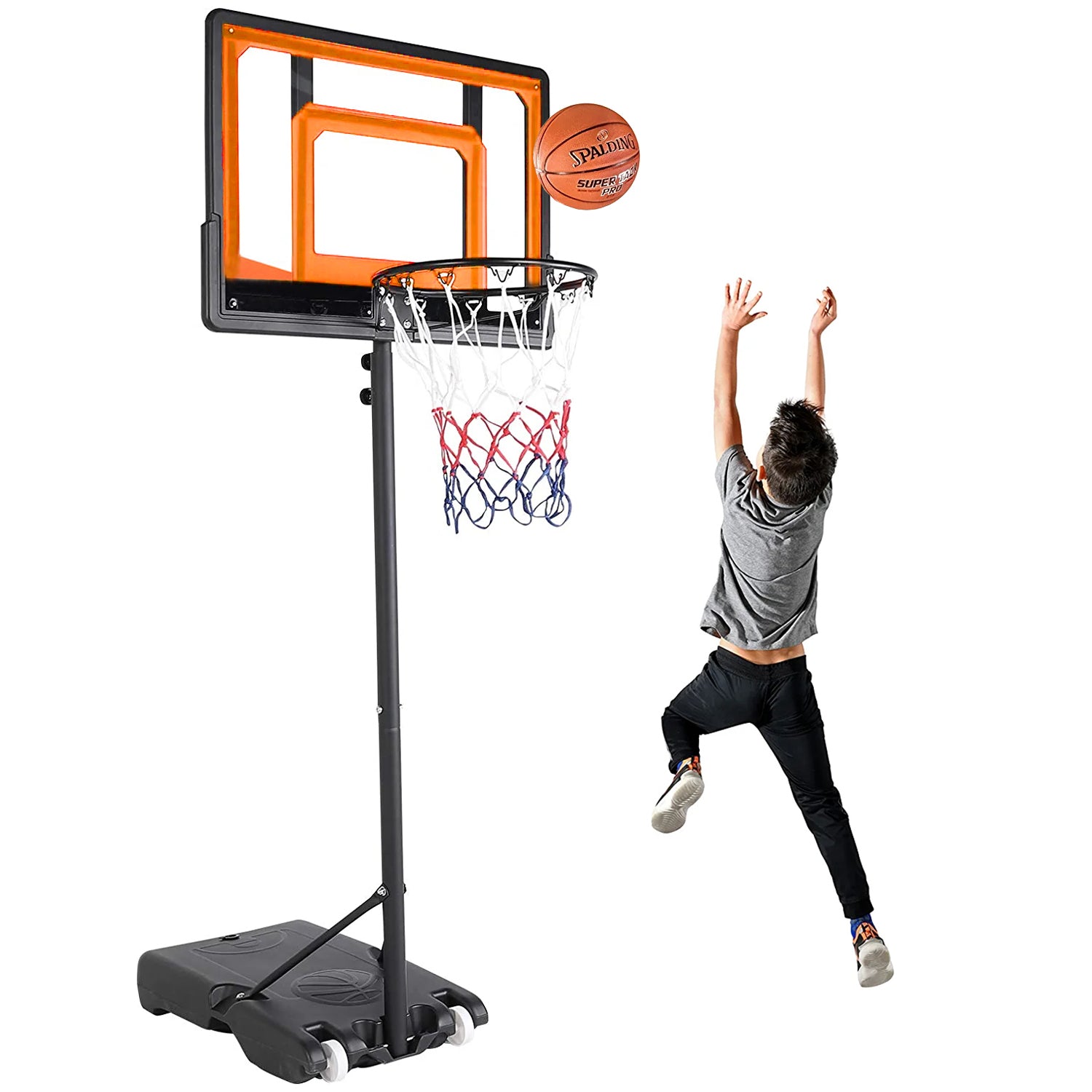 ifanze Basketball Hoop with 5 - 7 FT Adjustable Height for Kids Teenagers Youth and Adults, Portable Basketball Hoop with Stand & Backboard Wheels for Basketball Goals Indoor Outdoor Play