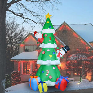 8Ft Christmas Inflatable Decoration, Green Christmas Tree with Build in LED, Blow up Inflatable Tree with Multicolor Gift Boxes and Star for Christmas Party Indoor, Outdoor, Yard, Garden, Lawn Decor