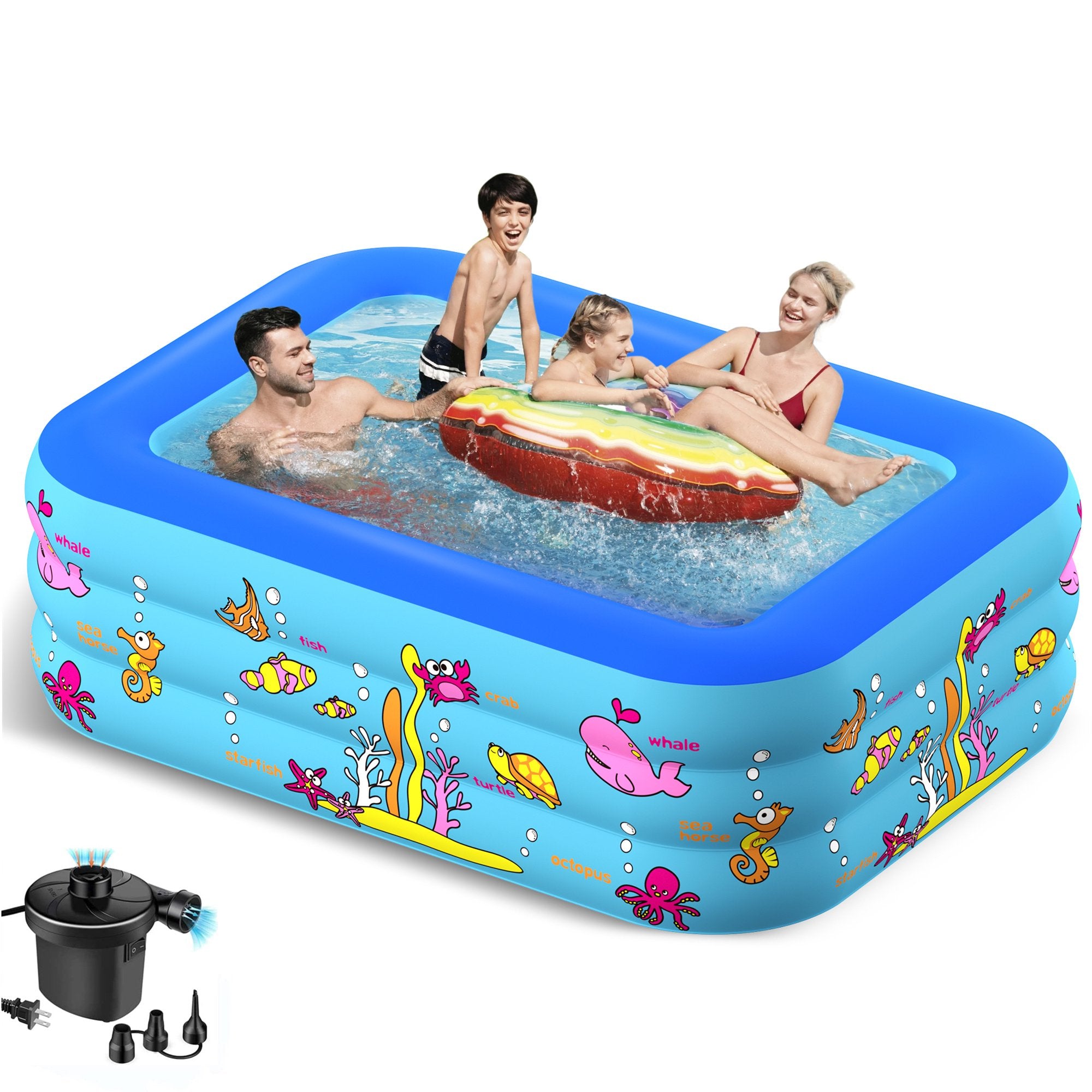 JoRocks 83" x 57" x 25" Inflatable Swimming Pool with Pump, Rectangle, Blue