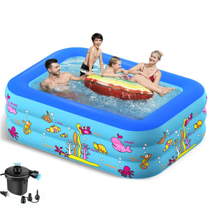 JoRocks 83" x 57" x 25" Inflatable Swimming Pool, 3 Individual Air Chambers, 2.17" Thickened PVC, Full-Sized Family Pools for Kids and Adults, Air Pump Included
