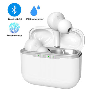 Wireless Earbuds, Bluetooth 5.2 Headphones Touch Control with Wireless Charging Case, IPX5 Waterproof TWS Stereo Earphones in-Ear Built-in Mic Headset Premium Deep Bass for Sport