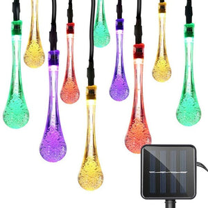 Solar String Lights Outdoor, Waterproof Solar Fairy Light 21.3ft 30 LED 8 Modes Multi Color Water Drop Lighting for Garden Patio Indoor Party Bedroom Xmas Yard Porch Decoration
