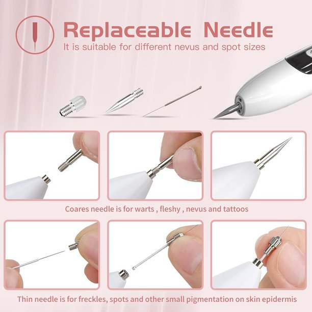 Mole Remover Pen, 12 Level Adjustable Skin Tag Remover with USB Charging&nbsp;and 10 Replaceable Needles, Home Usage,White