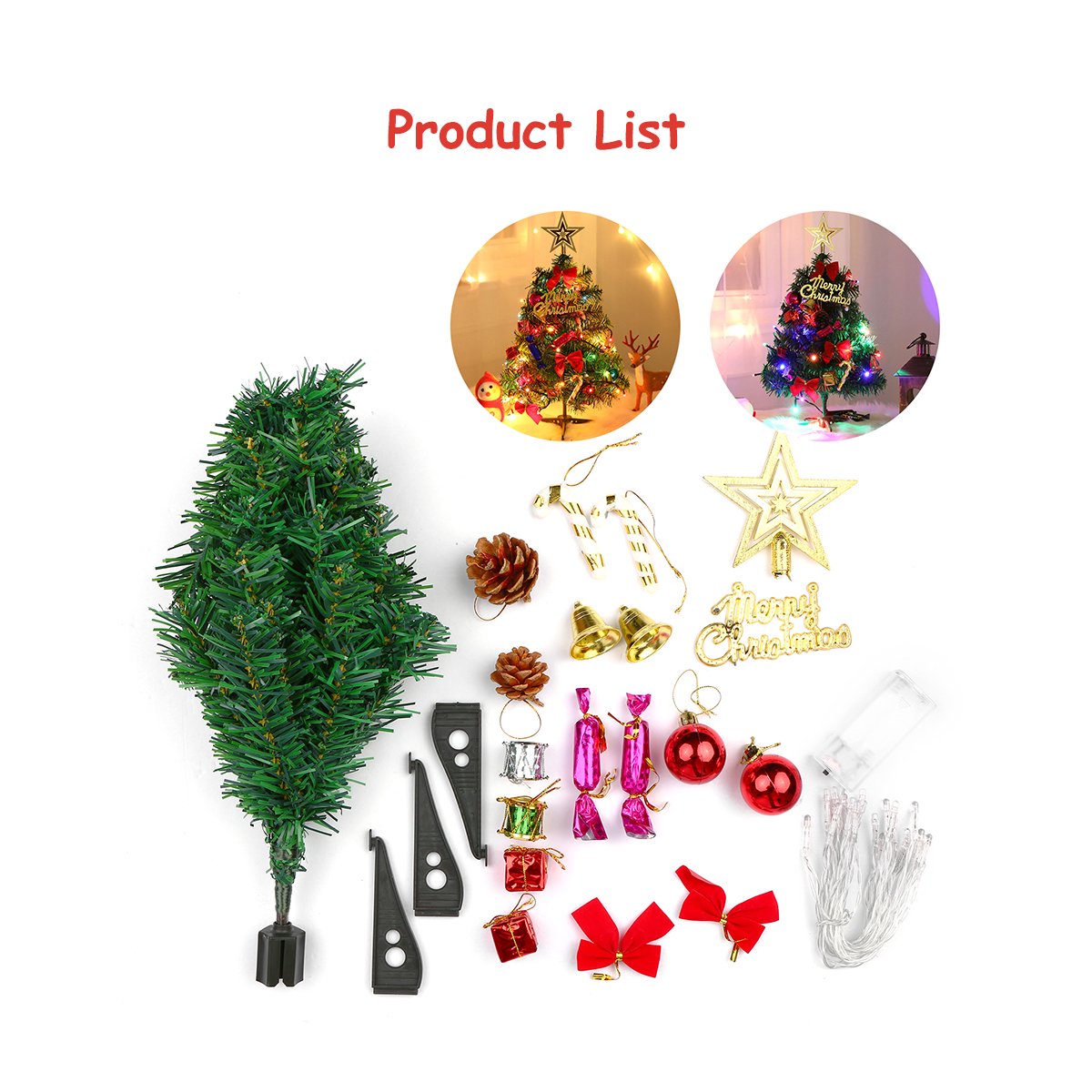 50cm Tabletop Christmas Tree with Led Hanging Lights Desktop Mini Xmas Tree Decoration