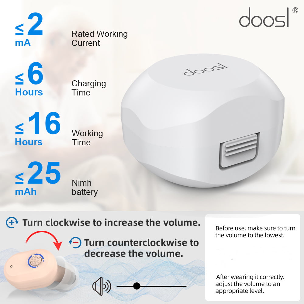 Doosl Personal Sound Amplifier for Ears, Noise Reduction, Rechargeable Aid Digital Sound Amplifiers with Portable Charging Case, in-ear Amplifier Devices to Assist Hearing of Seniors and Adults