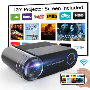 Doosl Projector with 120 Inch Projector Screen, 1080P Full HD Supported WiFi Video Projector, Mini Movie Projector Compatible with TV Stick HDMI VGA USB TF AV, for Home Cinema Outdoor Indoor Movie