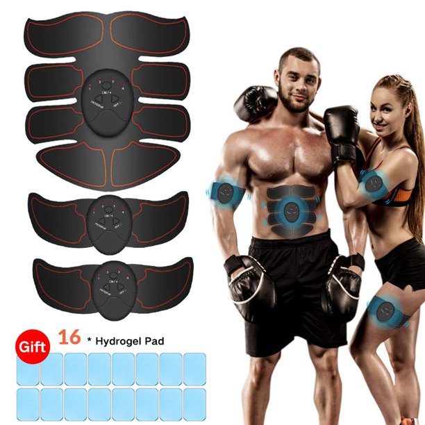 Abs Stimulator Ultimate Muscle Toner with 16 Extra Gel Pads, EMS Abdominal Toning Belt for Men and Women, Arm and Leg Trainer, Office, Home Gym Fitness Equipment
