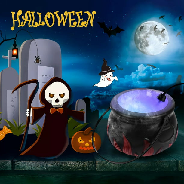 Halloween Mist Maker,Witch Cauldron Fog Smoke Machine with 12 Color Changing LED Lights for Holiday/Party/Yard/Garden