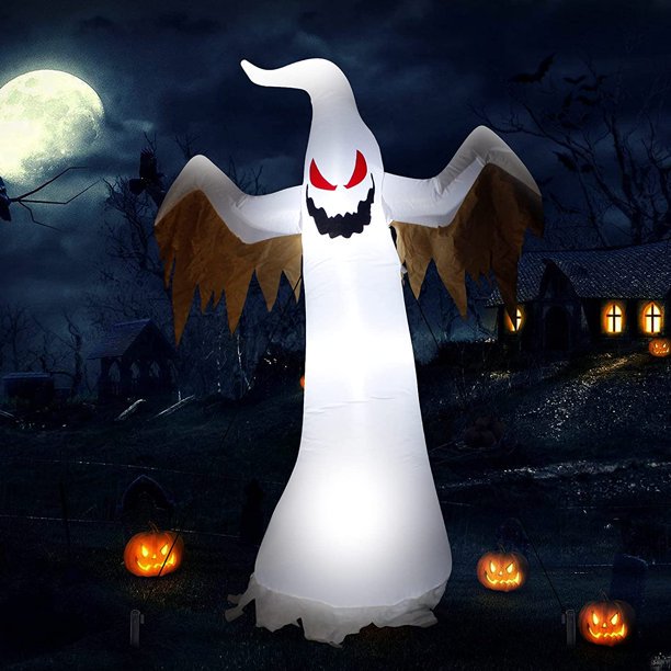 8 FT Halloween Inflatables Inflatable White Ghost with LED Light for Outdoor Indoor Home Yard Haunted House Prop
