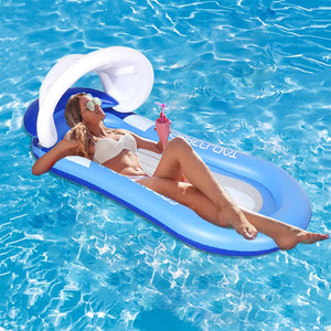 Pool Float Inflatable Pool Lounge with Adjustable Sun Canopy, Integrated Headrest and Footrest (Blue)